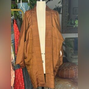 Vintage Silk Dupioni Kimono Haori Jacket – Sienna Brown – One Size